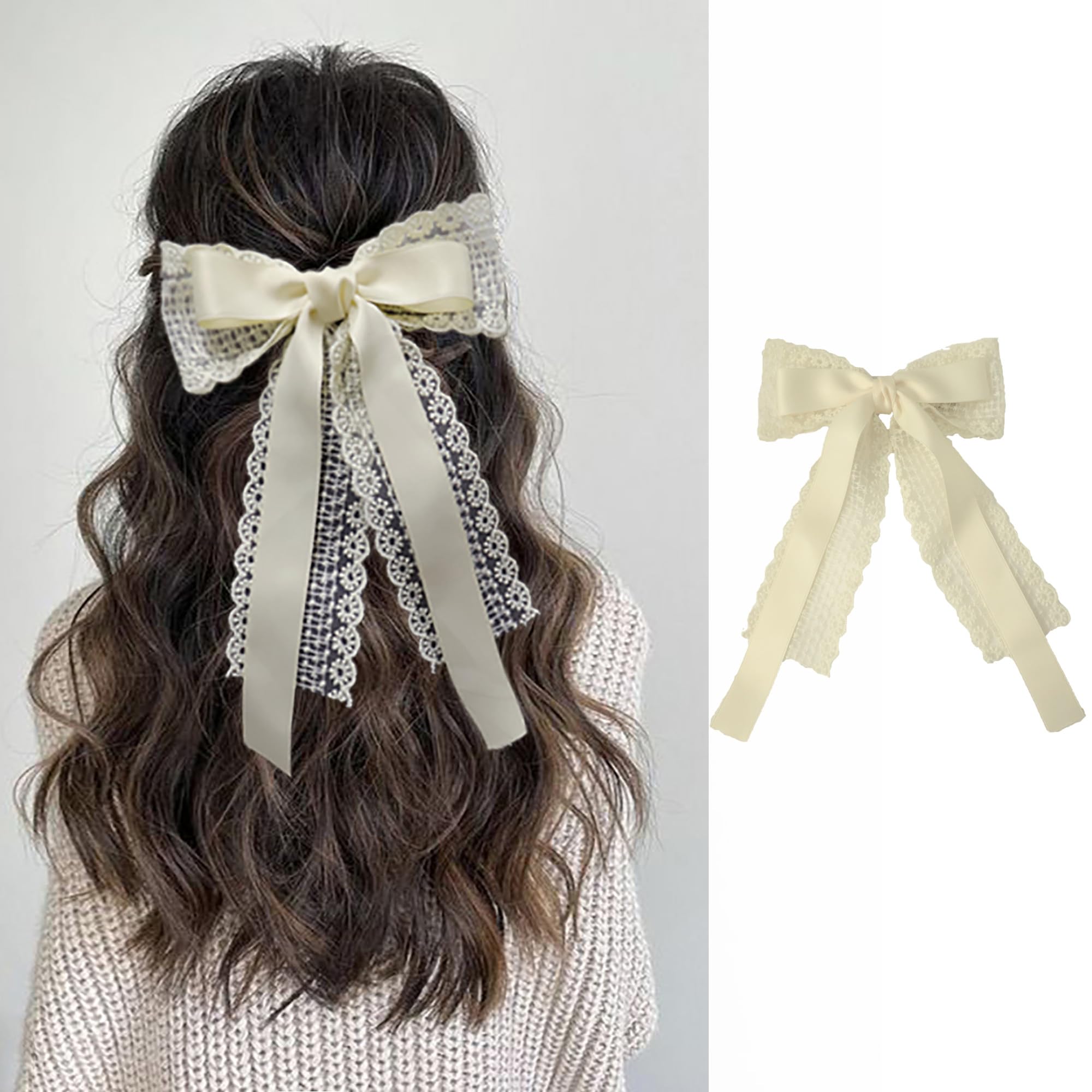 Amazon.com : Awesperol Hair Bow Clip, Aesthetic Cream-White for