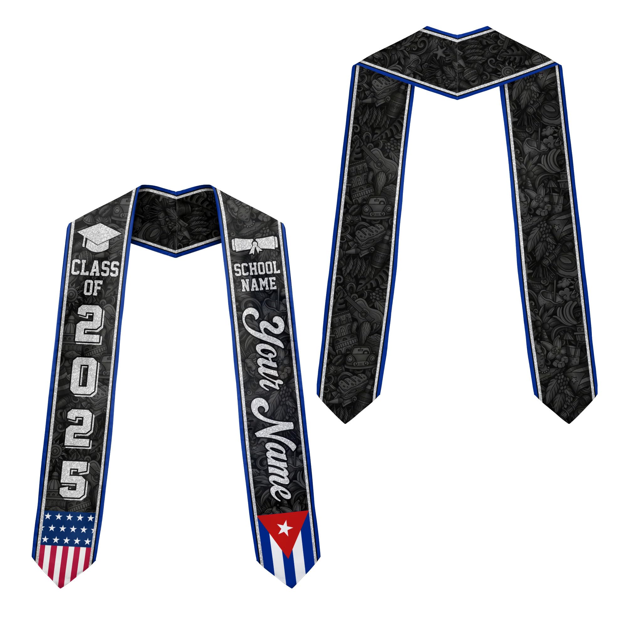 MonkeyVan Personalized Cubans American Flag Graduation Sash 2025, Cubans Graduation Sash, Cuba Graduation Stole Custom Cbs4
