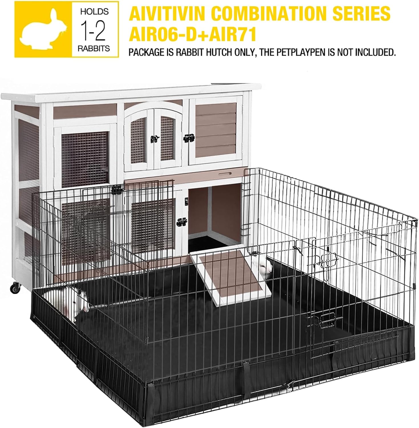 Aivituvin Rabbit Hutch Indoor Bunny Cage with Wheels Outdoor Rabbit Cage Two Story Guinea Pig Cage with No Leak Tray 47 inch