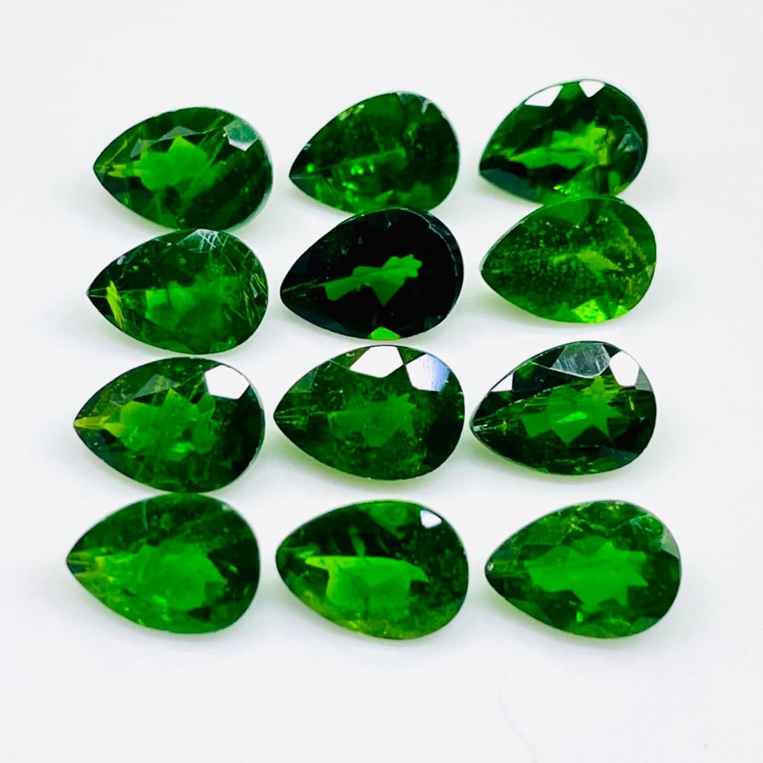Natural Chrome Diopside 12 Pcs 7x5mm Pear Cut Vivid Green Loose Gemstones Lot