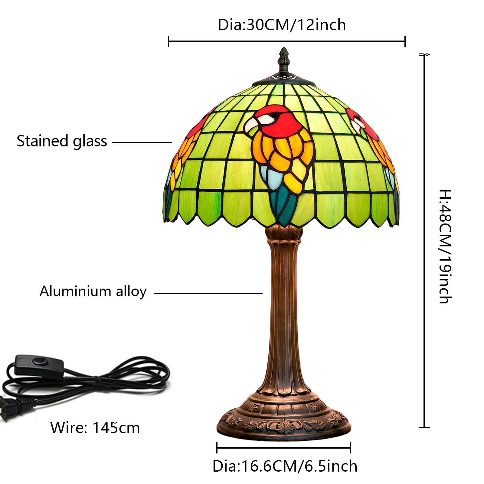 Tiffany Lampa Papuga Zielona Sypialnia Lampa Stołowa Witraż Czytanie Lampka Nocna Do Domu Salon Biuro Dormitorium Jadalnia Udekoruj