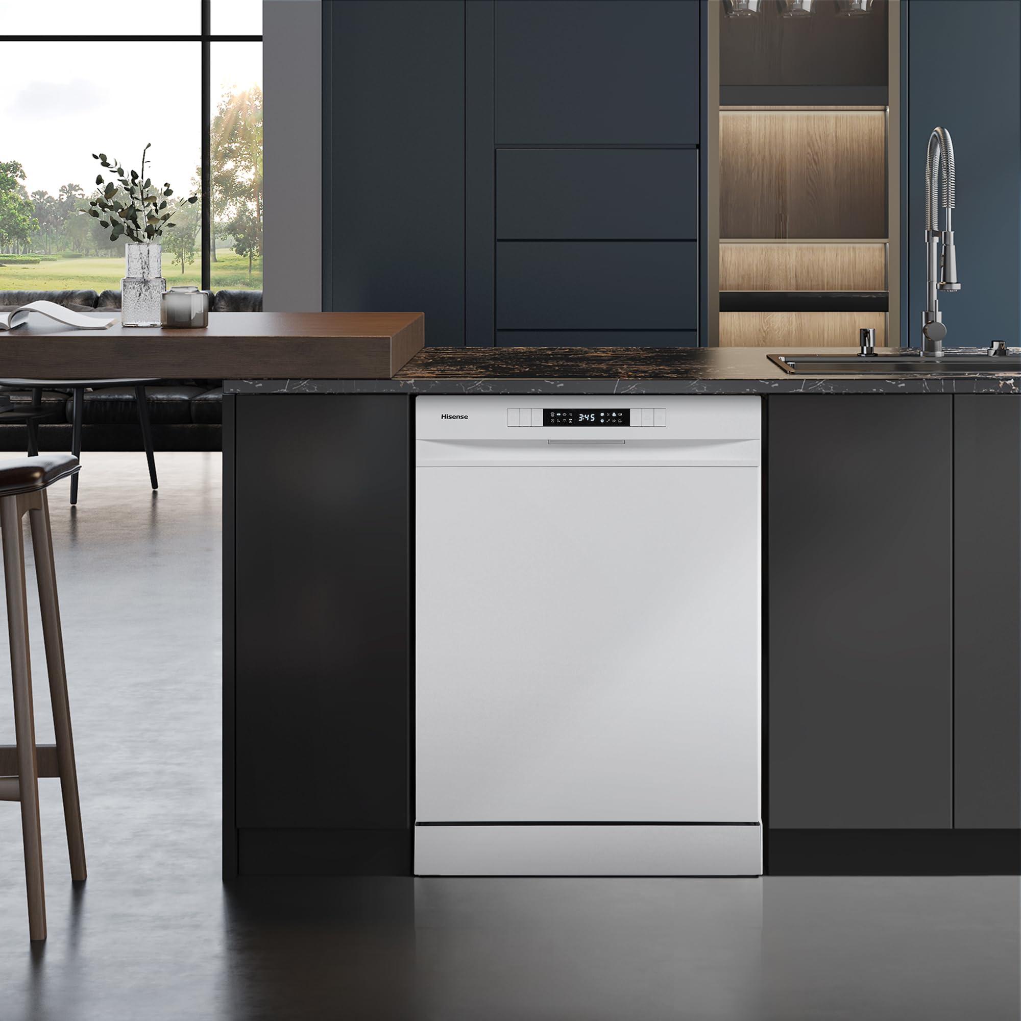 Hisense HS623D10W - Lavavajillas Independiente 60 cm, 3º Bandeja, Bajo consumo, 14 Cubiertos, 7 Programas, 47 dB con modo Lavado Rápido, Libre instalación, Blanco