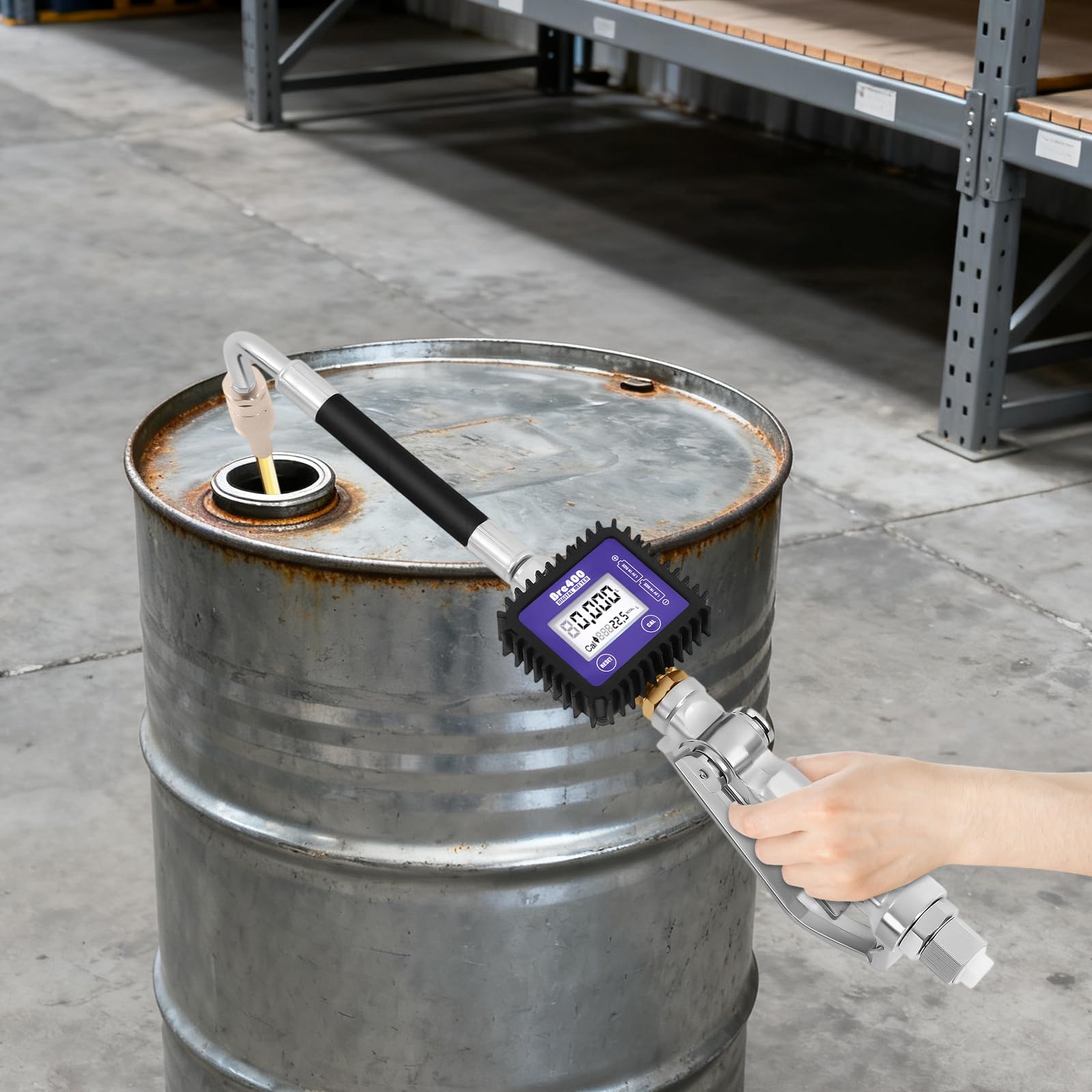 Pompa di trasferimento digitale, distributore di olio elettronico per auto, officina, argento | Ideale per officina e garage, ergonomico, con display LCD, consente un dosaggio del liquido comodo e veloce
