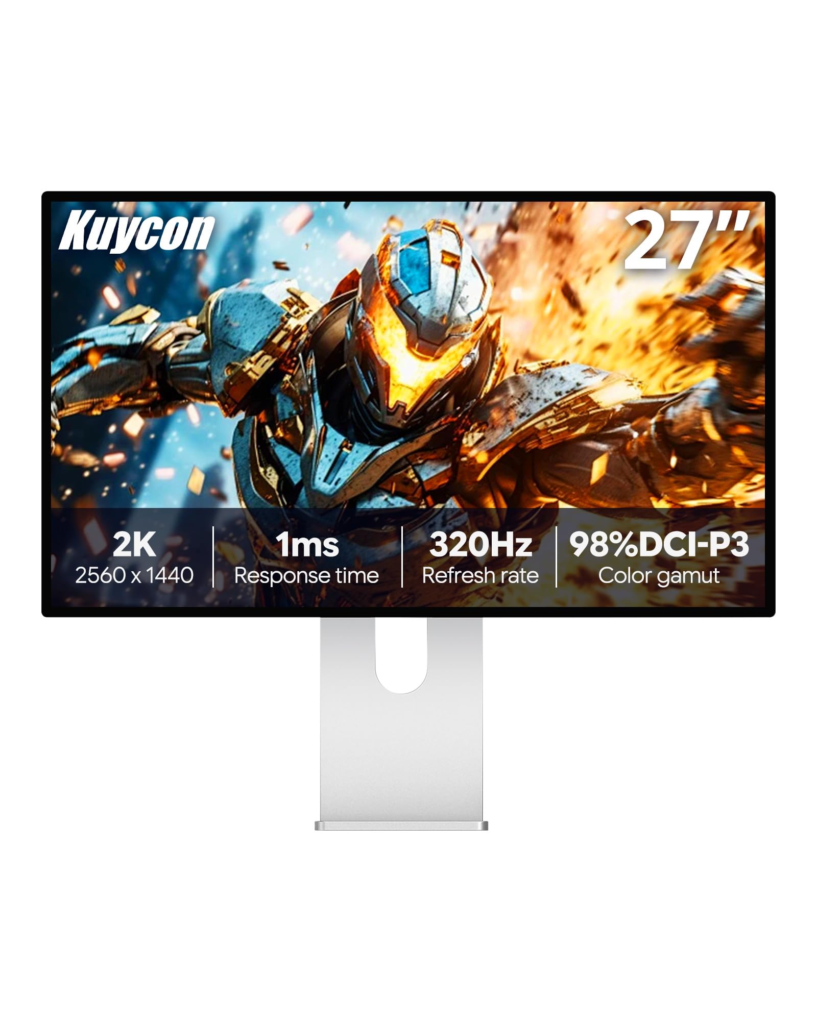 P27S 27-calowy monitor gier IPS 2K (2560x1440), 320Hz, 1ms GTG, 10-bitowa głębia kolorów, 99% sRGB, 98% DCI-P3, VRR, HDR, ochrona oczu (Minimalist - with Stand)