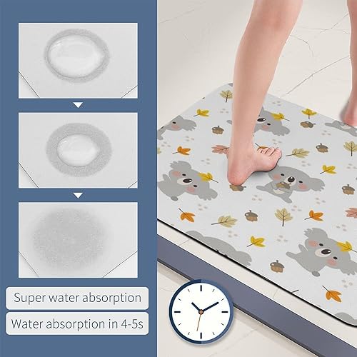 Miniatura 6 de Koala Cute Maple Leaf Bathroom Rugs Mat Absorbent Non Skid Koinga Baby Diatom Mud Mats Fast Drying for Bath Floor Tub Shower Toilet Kitchen Sink