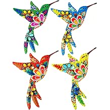 LWINGFLYER 4 Pcs Bohemian Wall Decor Metal Butterfly & Hummingbird Mexican Talavera Wall Art for Outdoor Fence & Indoor Bathroom Kitchen Hummingbirds