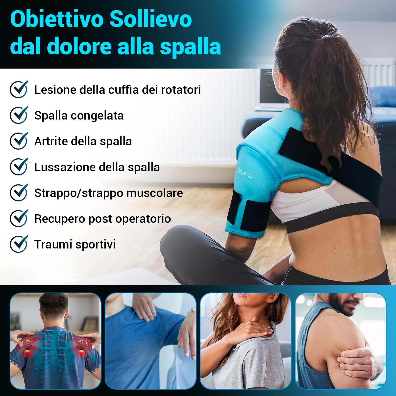 Comfytemp Borsa del Ghiaccio 3D per Spalla, Terapia Calda e Fredda, Anti-Tendinite, Adatta Sinistra e Destra (S/M)