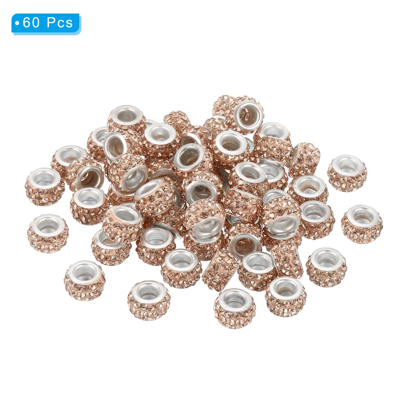 PATIKIL 5mm Hole Rhinestone European Spacer Beads for Jewelry Making 60 Pack Crystal Clay Polymer Beads Craft Supplies for Craft Decor Chain Bracelets DIY Champagne - Image 3