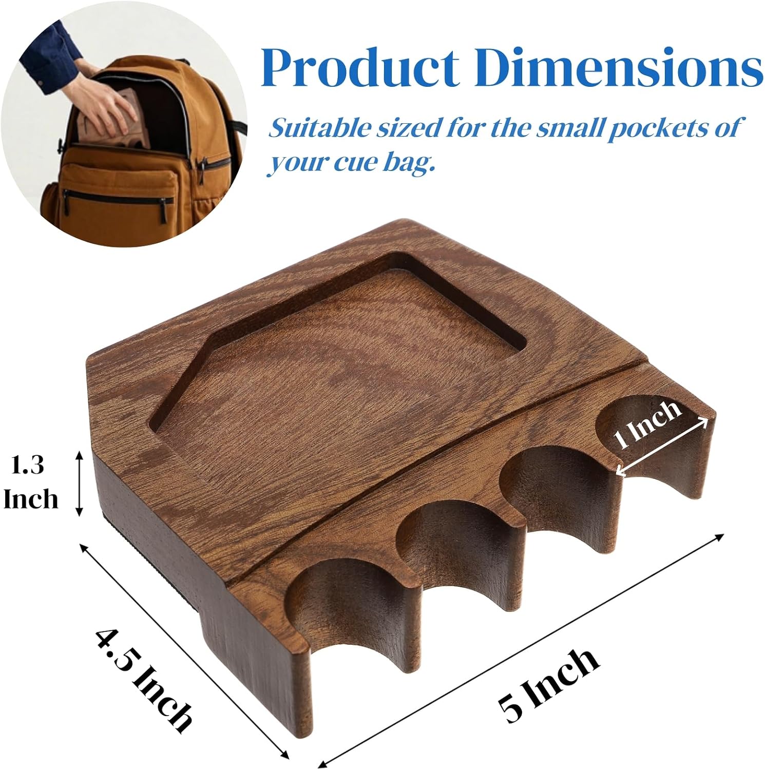 Eorbow 4-Hole Wood Pool Cue Holder, Portable Weighted Billiard Stick Rack, Non-slip Cue Holder Claw with Chalk Holder, Solid Cue Rest with Deepen Notch for Billiard Table Bar Chair