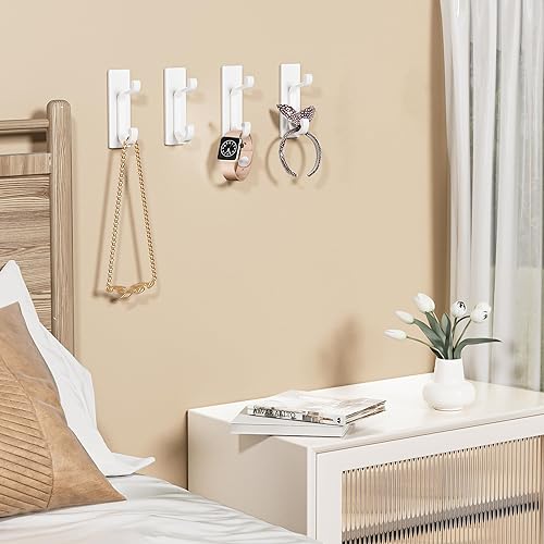 Miniatura 7 de Ganchos de pared autoadhesivos blancos, paquete de 4 ganchos adhesivos para montaje en pared, soporta 13 libras para ropa, toallas, batas, llaves,