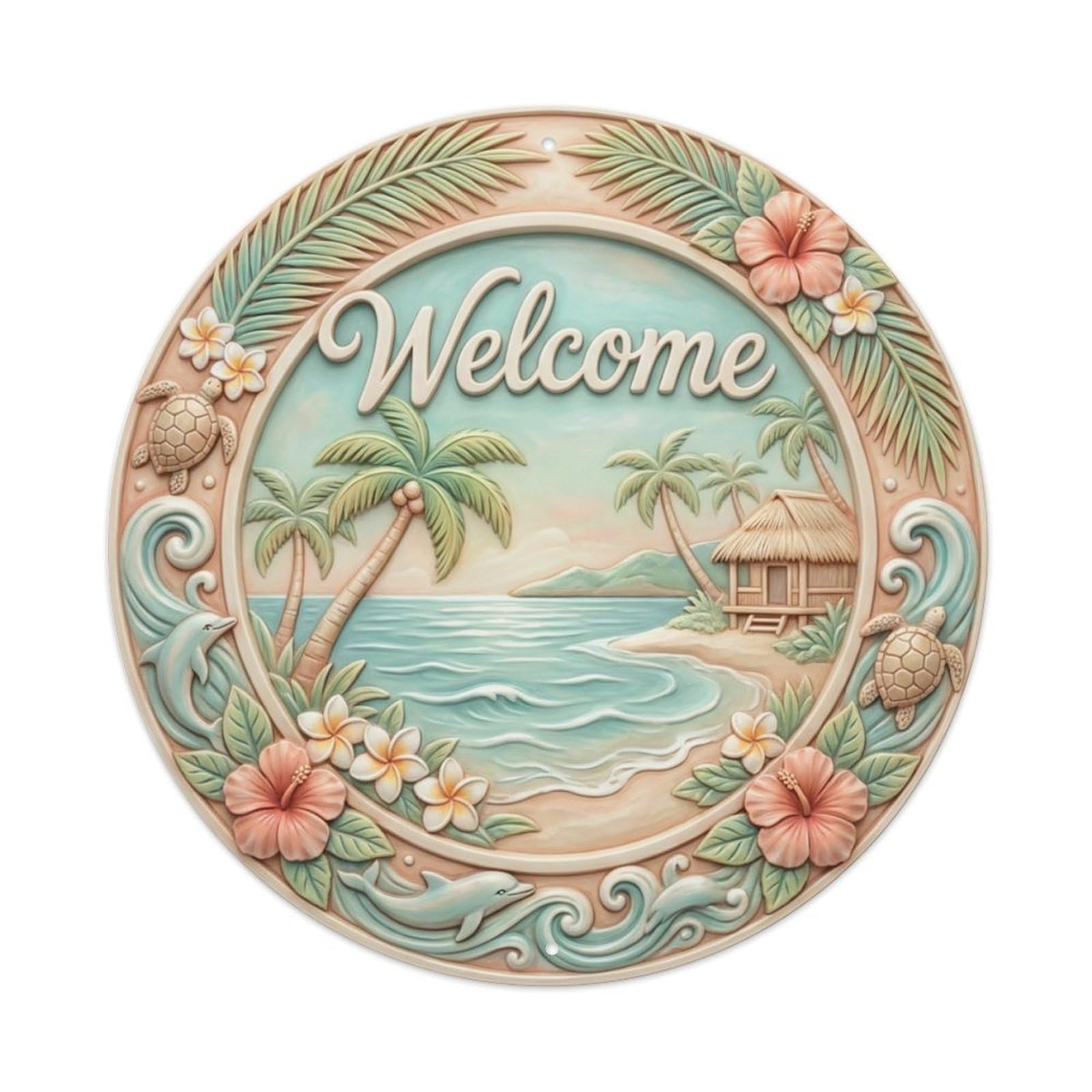 Metal Tin Sign Tropical Serenity Welcome Peaceful Haven