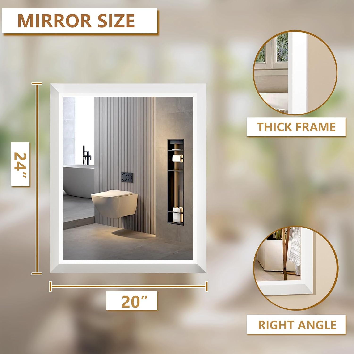 smiror matte white bathroom mirror for over sink, 20”x 24” metal thick framed rectangle vanity mirror for wall, right angle corner, anti-rust, horizontally or vertically mounted white 24"l x 20"w