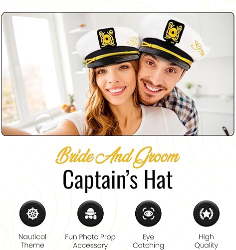 Miniatura 2 de Sombreros de capitán de novia y novio - Sombrero náutico de despedida de soltera  Accesorios divertidos para despedida de soltera Accesorios Regalos