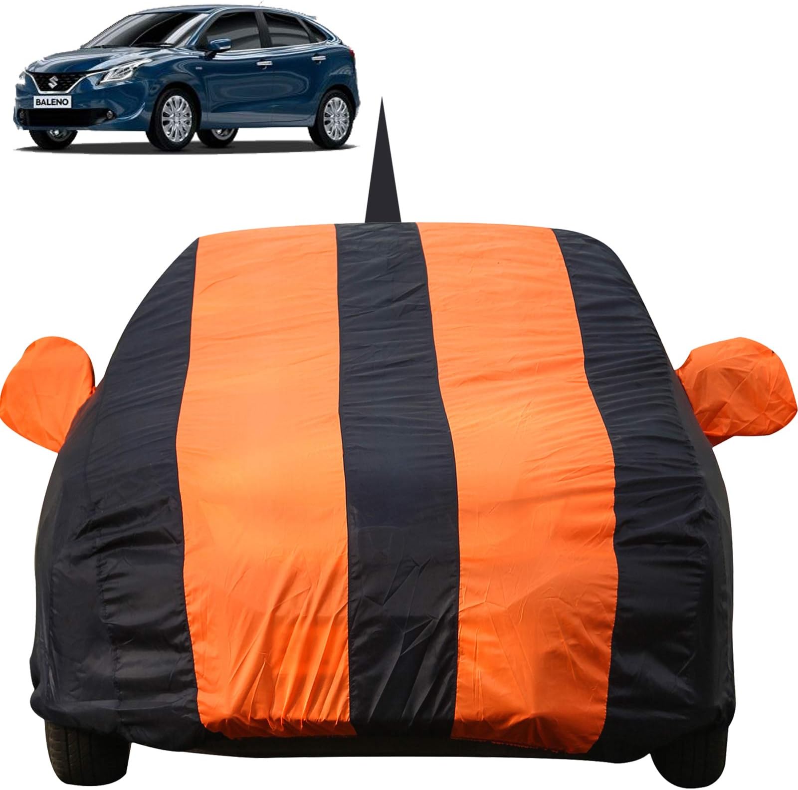 Autofact Car Body Cover for Maruti Baleno (2015 to 2021) with Mirror and Antenna Pocket (Light Weight, Triple Stitched, Heavy Buckle, Bottom Fully Elastic) (Maruti Baleno, Orange)