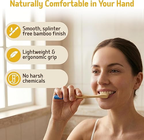 Miniatura 4 de SuperBee Dentos - Cepillos de dientes de bambú – Paquete de 5 cepillos de cerdas suaves para adultos y niños, asas de colores, juego de cepillos de