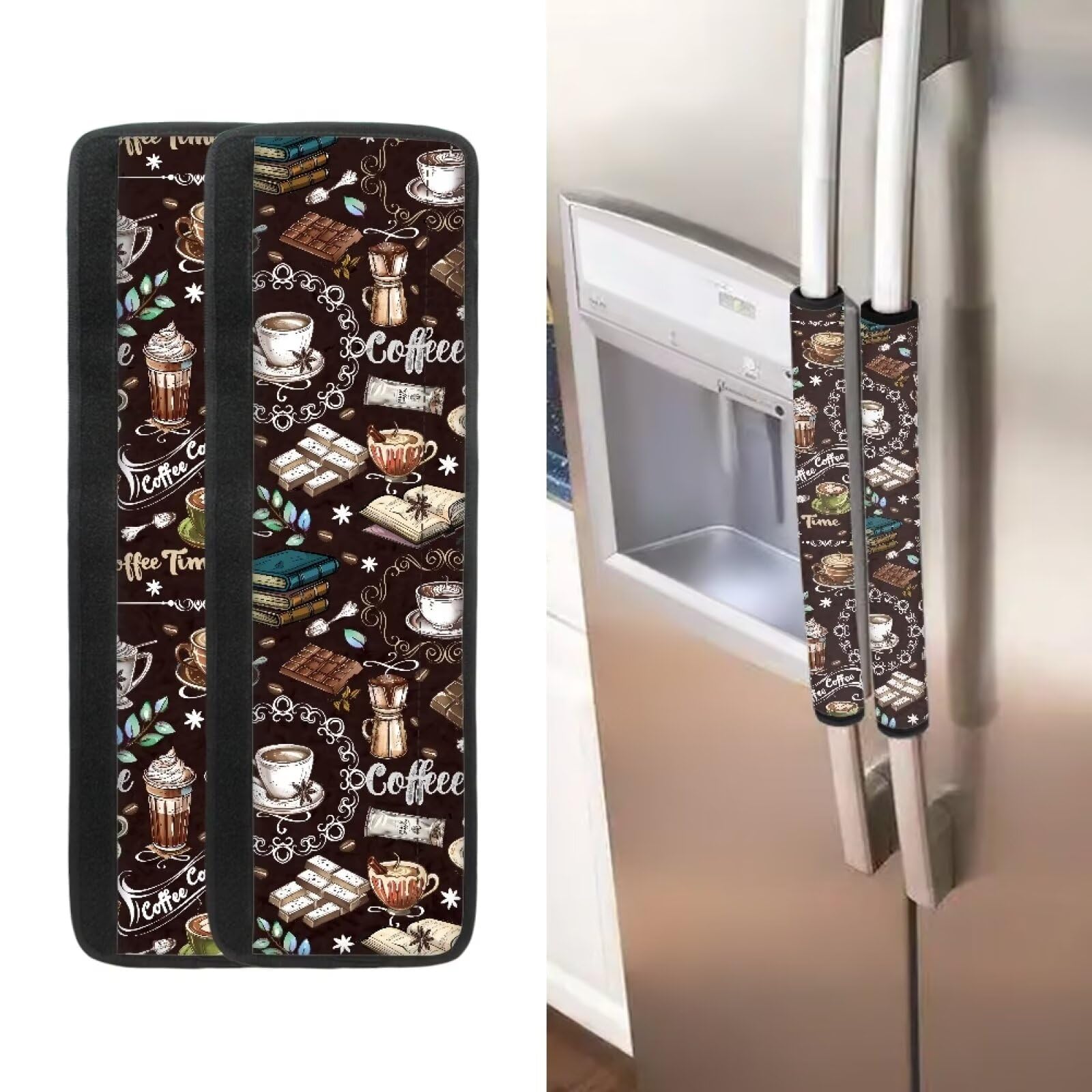 UNICEU Coffee Time Refrigerator Door Handle Covers Set of 4 Kitchen Appliance Handles Decoration Cover for Fridge Microwave Oven Dishwasher