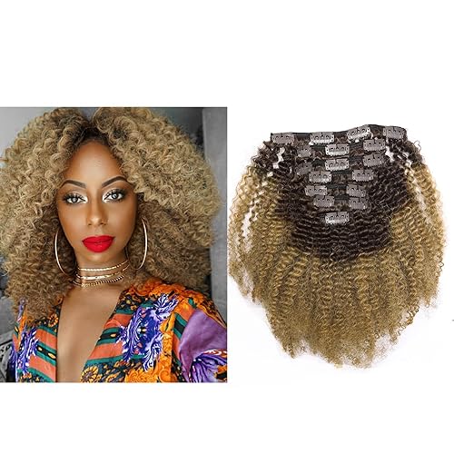 Ombre Remy Extensiones de cabello humano en clip Afro Kinky Curly 4B 4C 100 Extensiones de Cabello Negro Natural de 10 -22 pulgadas 254 - 5588 cm