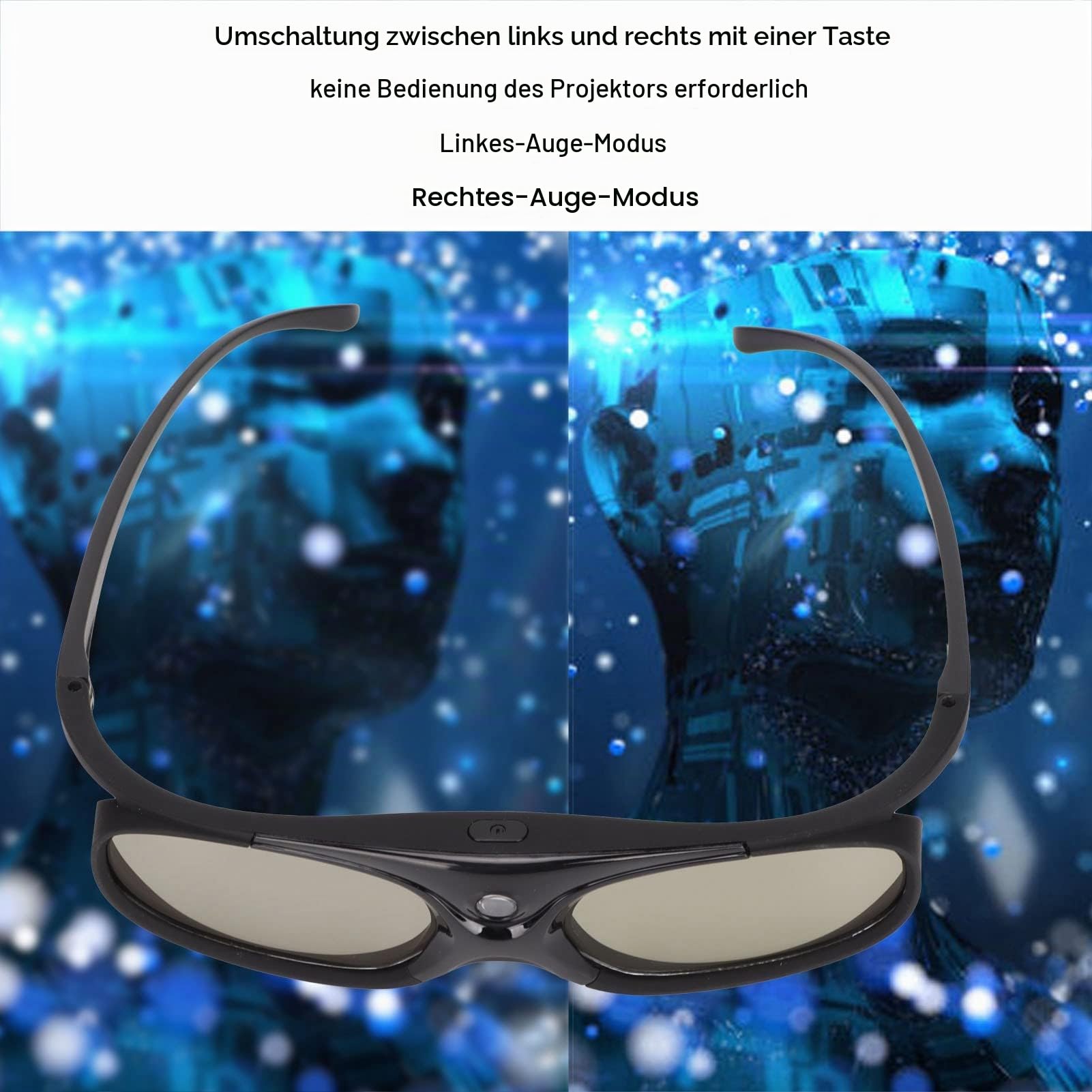 2 Stück DLP Link 3D-Brille, 144Hz Active Shutter 3D-Brille, Wiederauf Ladbare 3D-Gläser für DLP Link 3D-Projektoren, 3D-Sichtbrille für ZX4 H1, für G1 G3 X1 3D-Projektor