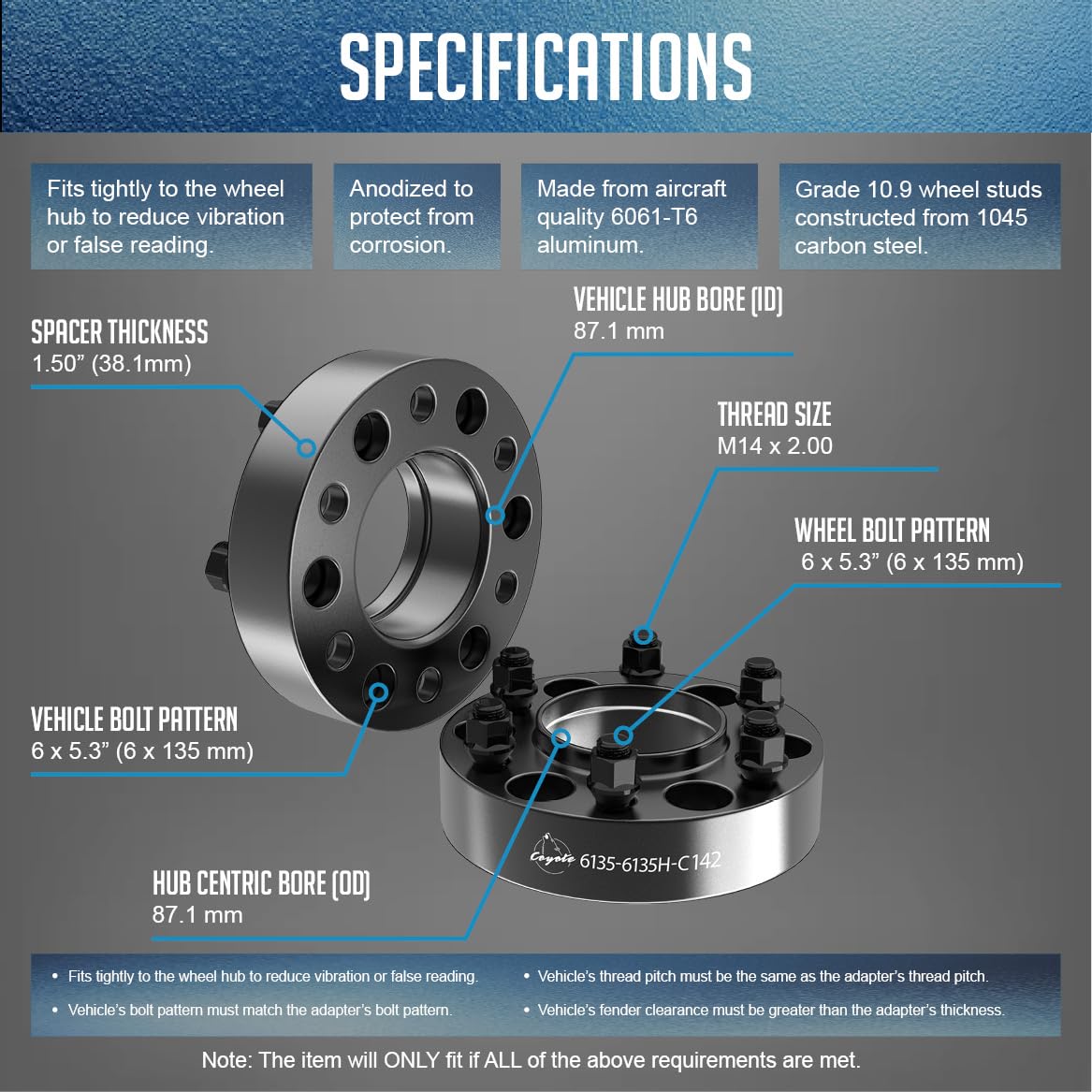 Wheel Accessories Parts 4 Pieces 1.50" Wheel Spacers Adapters 6