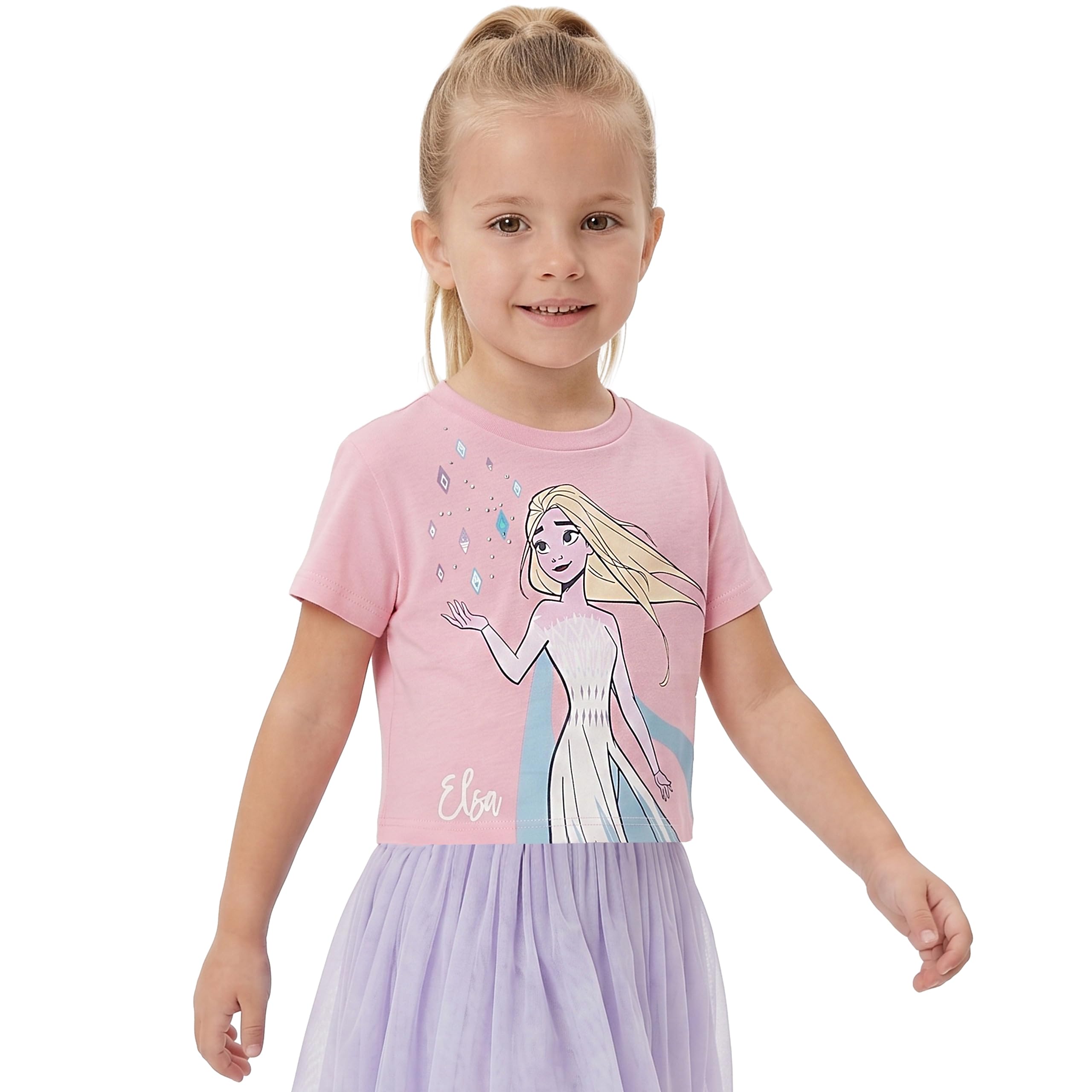 Disney Frozen Ensemble Tee Shirt Fille et Jupe Short, Tenue Enfant Elsa, Vetement Fille Été