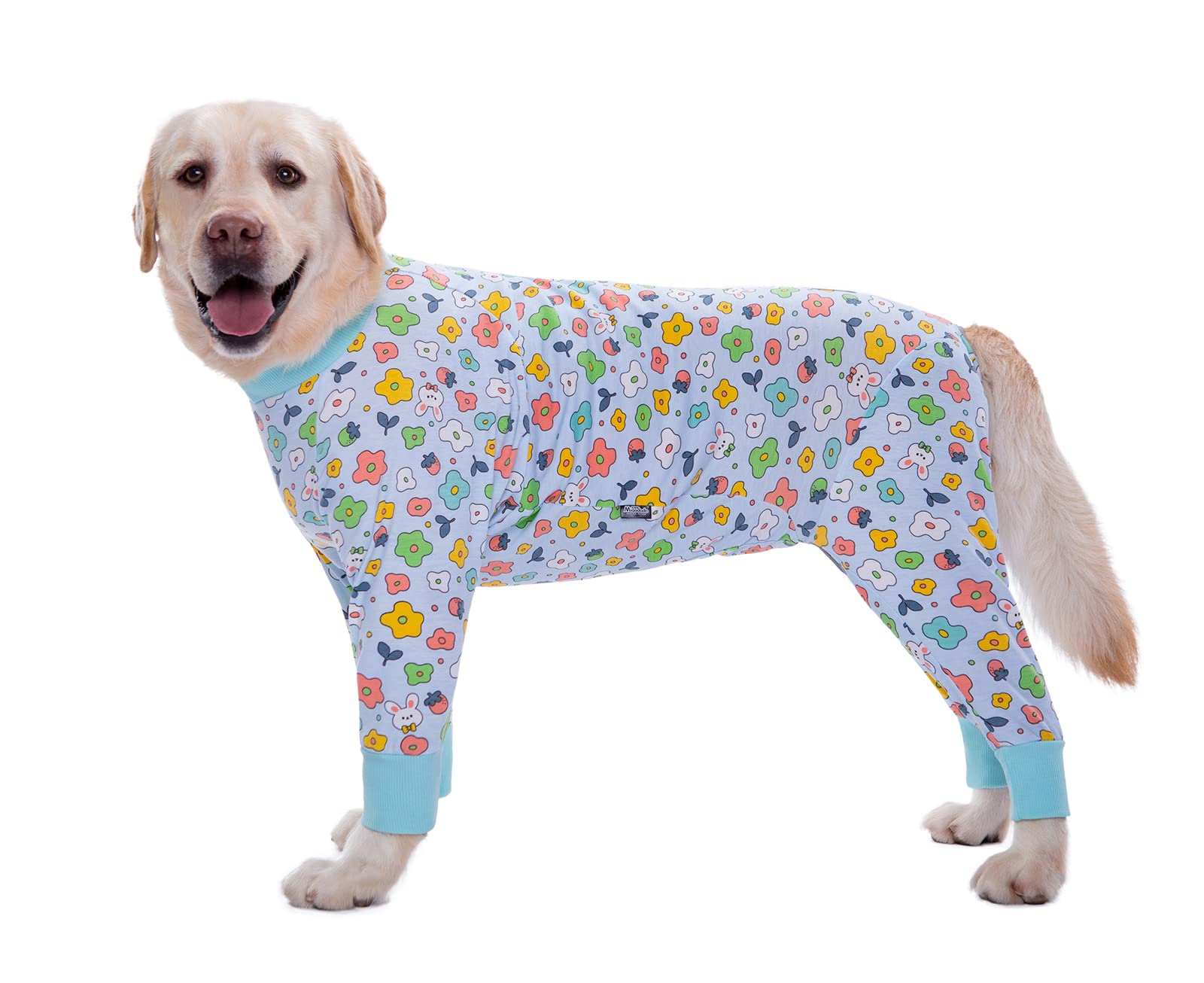 Cotton 4-Legged Dog Recovery Suit, Anti Hair Shedding Onesie Pajamas, After Surgery Protective Weaning Jumpsuit for Small Medium Large Dogs_26(Blue Flowers) โ image 1