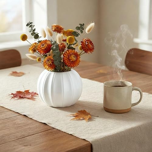 Miniatura 3 de LOGOFUN Jarrón de calabaza blanca, cerámica, 5.50 x 5.50 x 4.52 pulgadas, adecuado para flores frescas o secas, decoración de Halloween