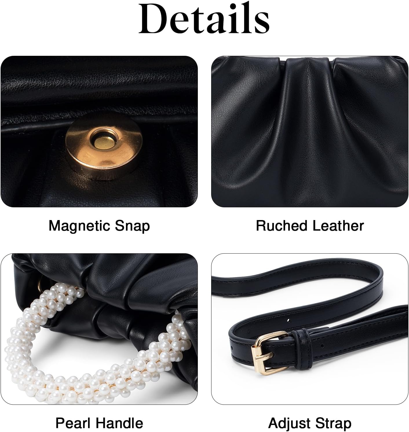 YYW Women Evening Bags Pearl Clutch Purses Soft Leather Ruched Crossbody Handbags for Wedding Bridal Party - Image 6