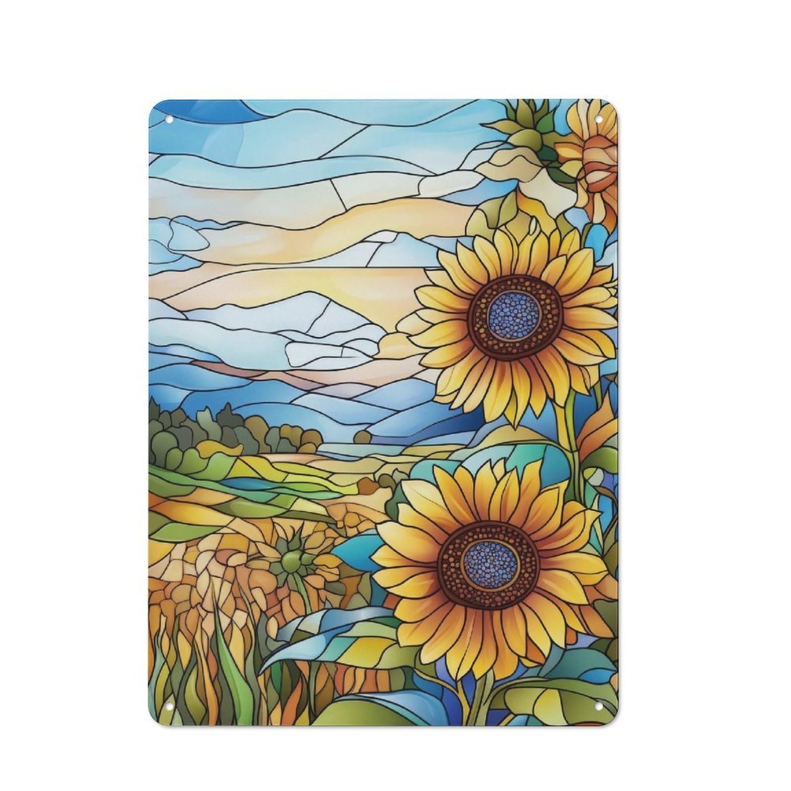 Junmoney Style Decorative Metal Sign With Stained Glass Sunflowers Design 40X30cm, Cosy Cafe Wall Decor For Kitchen, Cafe, Pantry Or Dining Room