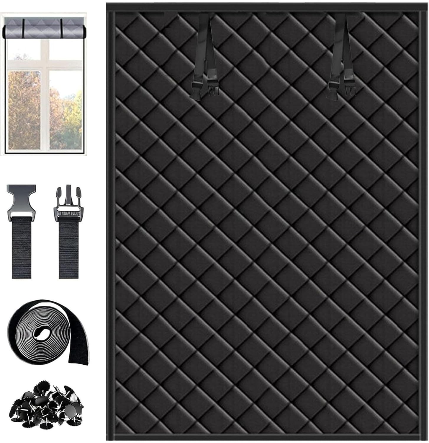 Window Insulation for Winter 27" 39" 63” 54" 30" 28" Thermal Curtains for Insulated with Hook for Windows Blanket in Bedroom Attic Rv Oxford Thermal Insulated Window Cover(Black,39x71in/99x180cm)