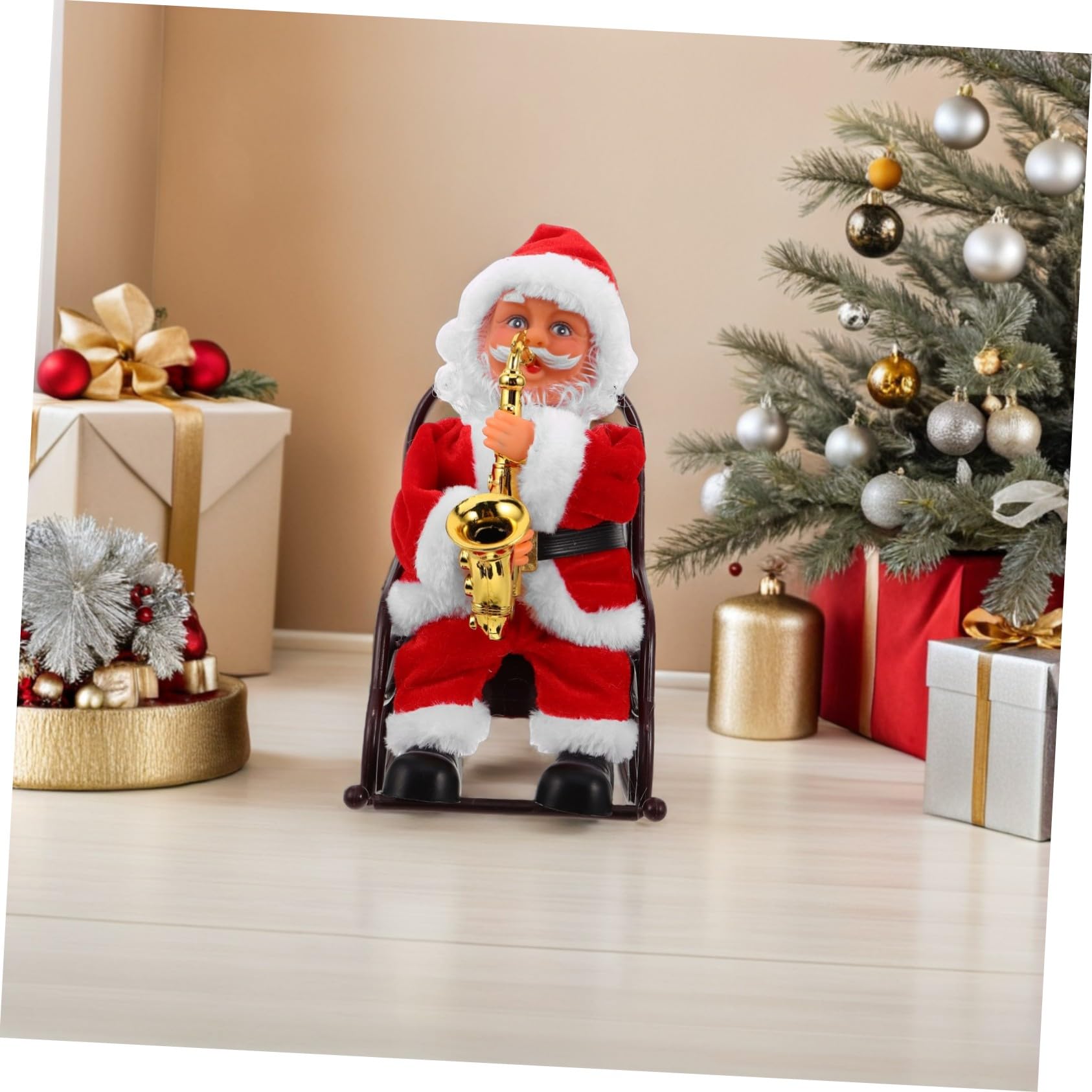 Toyvian Juguete De Papá Noel Musical Eléctrico Silla De Ruedas Adorno Navideño con Instrumento para Decoración De Fiesta y Juguete Divertido
