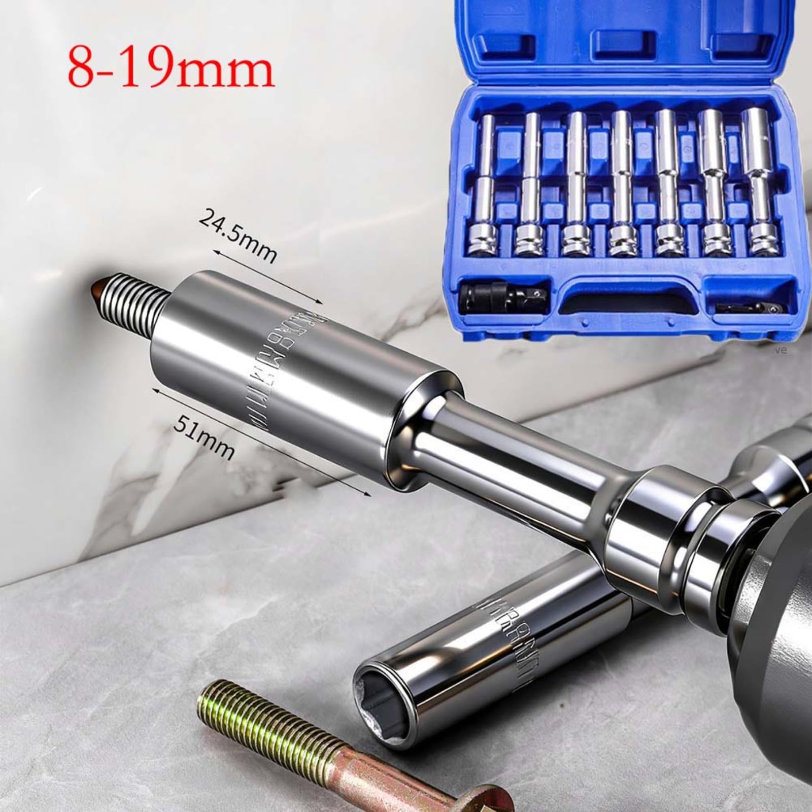 Llave de vaso resistente, juego de brocas hexagonales de 1/2 pulgada de 8 mm a 19 mm, acero al cromo vanadio para destornillador de impacto, herramientas de aire, taller, paquete de 9