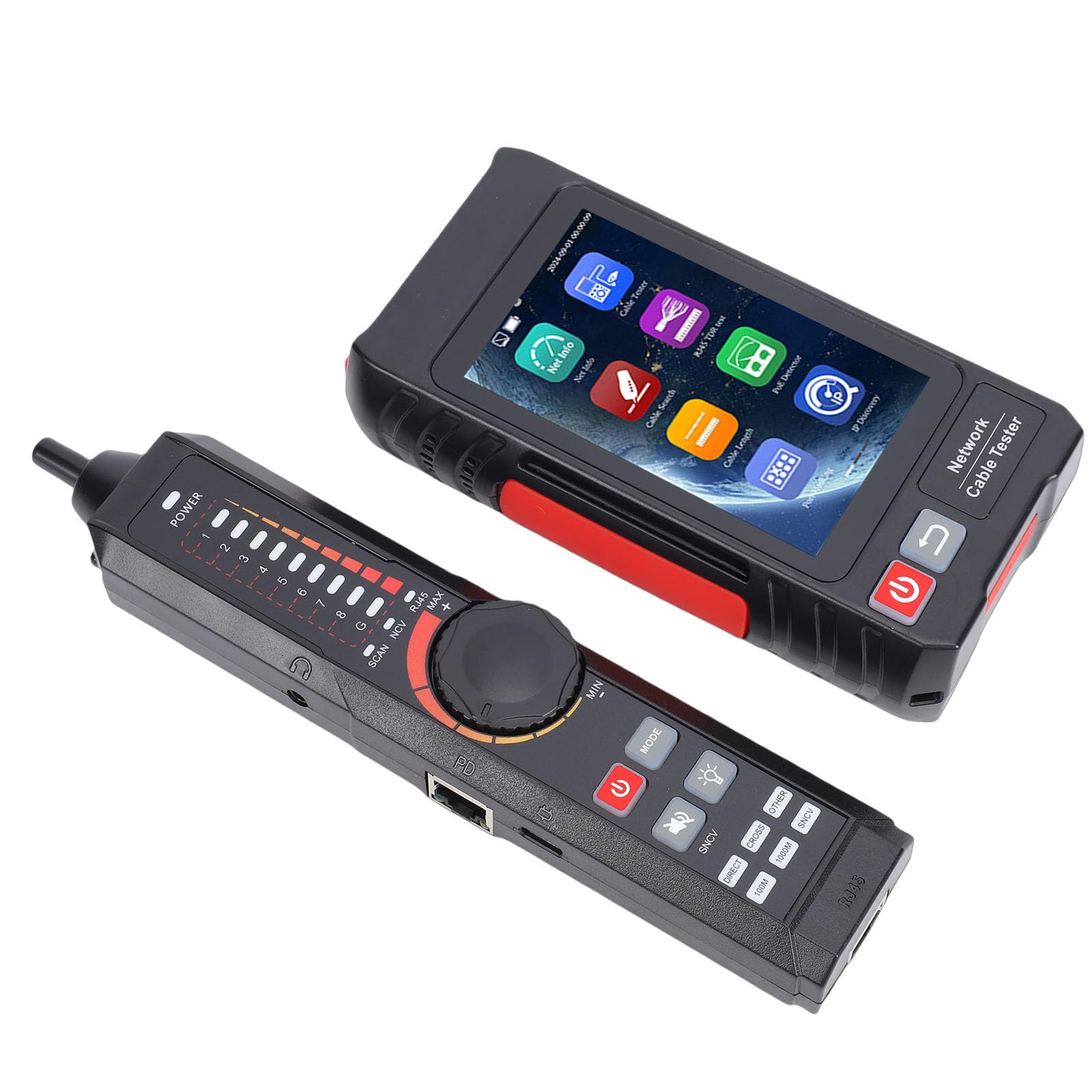 Tester per Cavi di Rete RJ45 Multifunzione, Test Avanzato Cavi UTP, Tracker Ethernet, per POE++ Rileva Lunghezza TDR NCV FTP, Touch Screen IPS da 4 Pollici con Batteria
