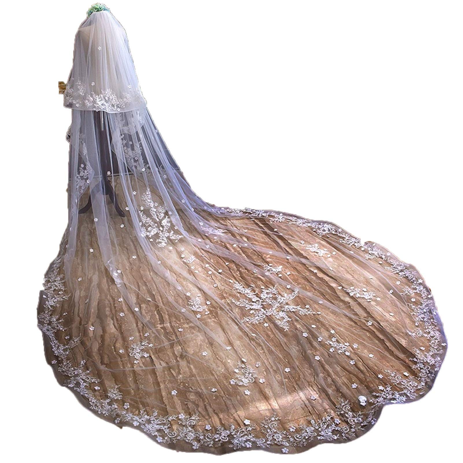 Desconocido Boda Boda 2 Niveles Blanco Marfil Velos Nupciales 3/4 / 5 MEZCLERS Catedral Longitud Aplique Light Borde Lujoso Veils con Blusher Metal Peine (Color : White, Item Length : 350cm)