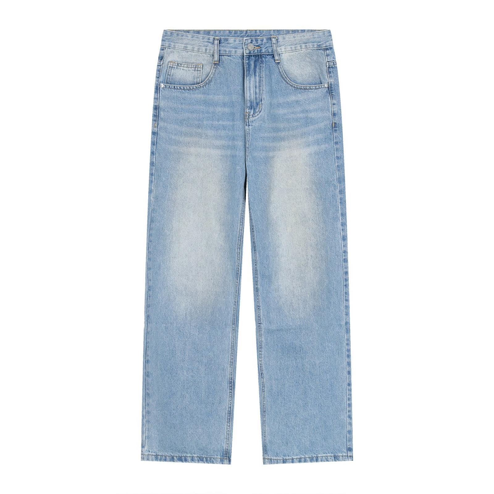 Vaqueros Finos Verano Hombre-Pantalones Casuales Sueltos con Jeans de Cintura Media con diseño Blanco Pulido de Moda