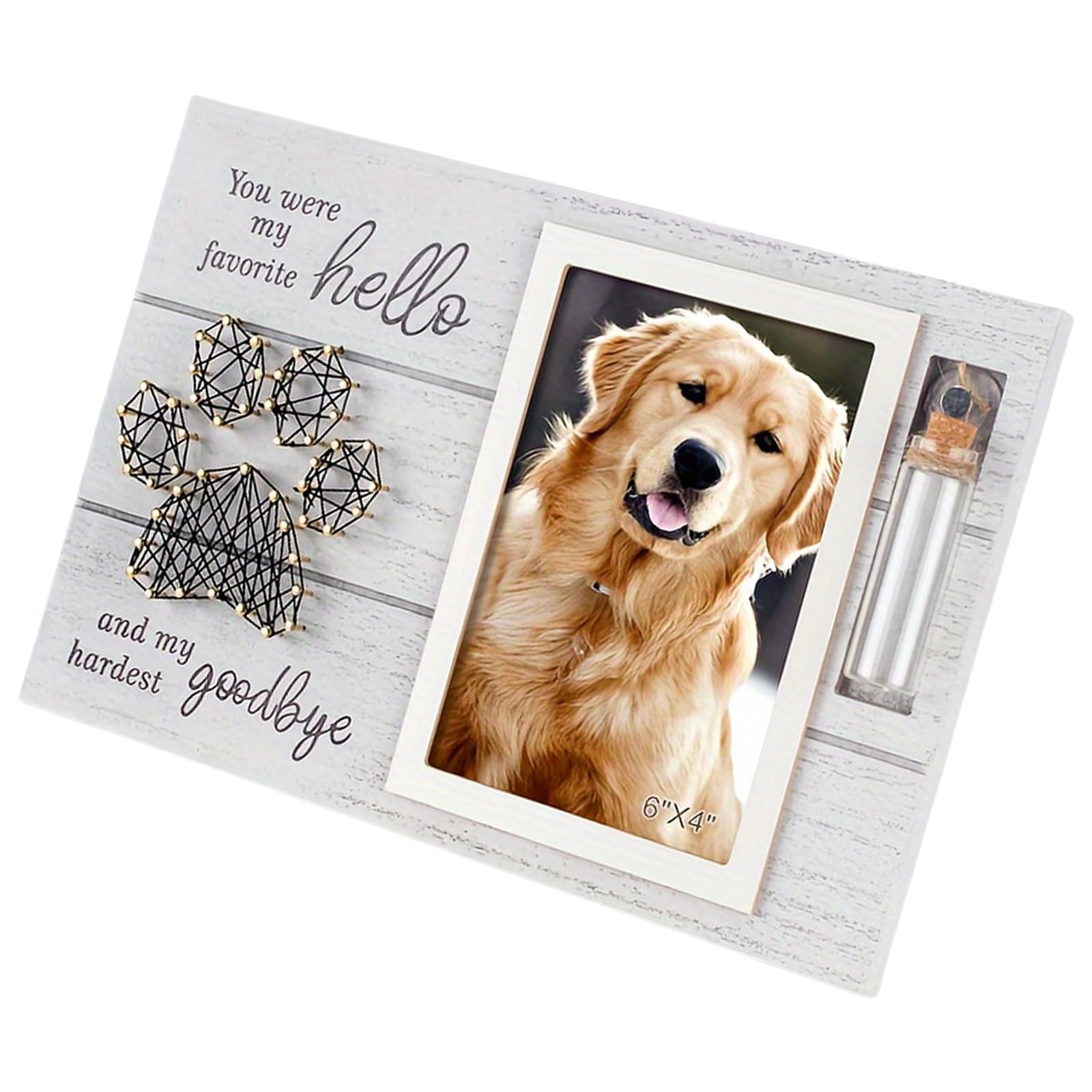 Hsioluted Pet Memorial Wood Photo Frame for Dog and Cats Picture Frame with Small Glass Bottle Loss of Dog Cats Sympathy Gift Wood Photo