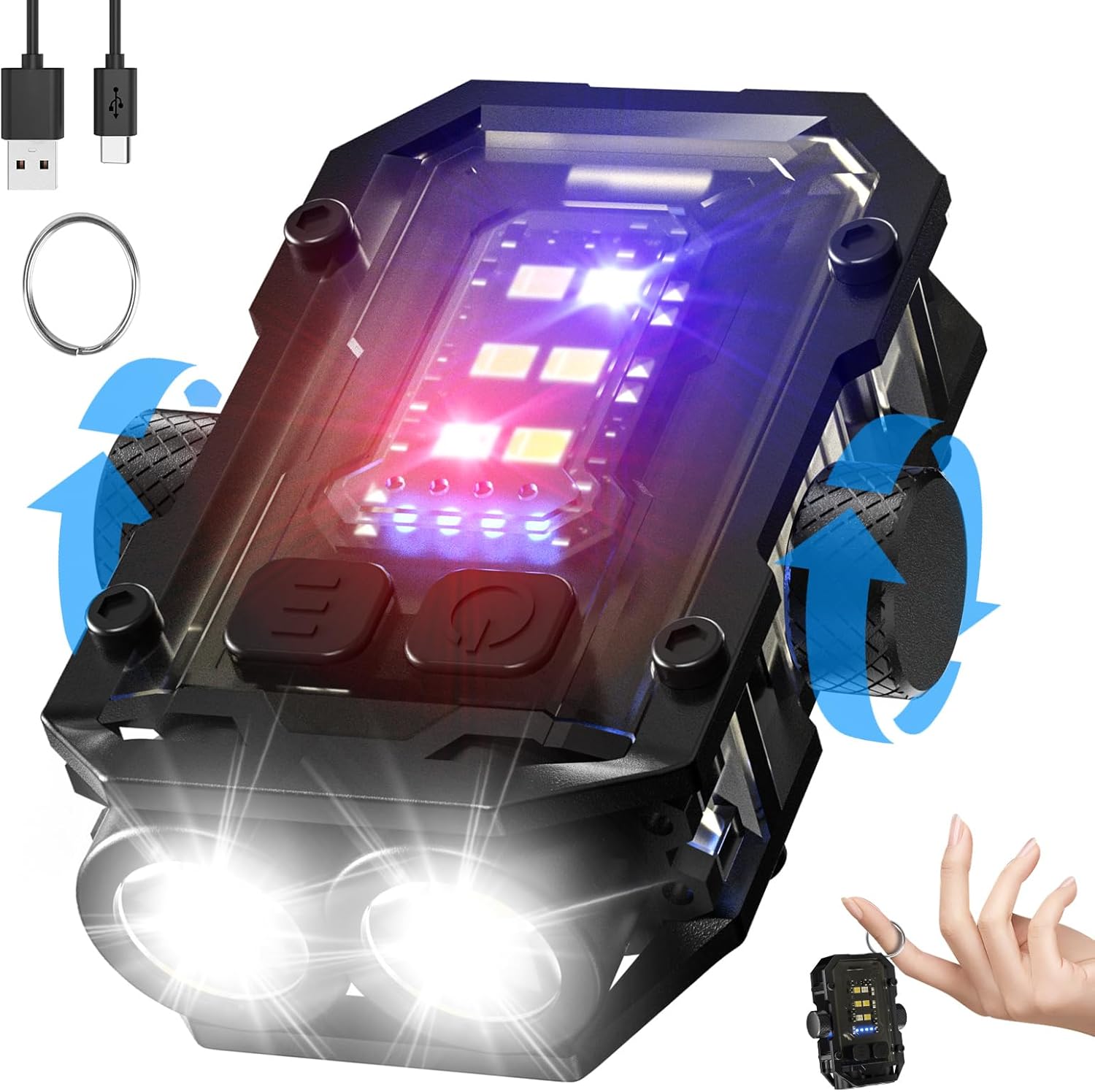 N11 Clip Magnetic Mini EDC Flashlight 1000 Lumens Keychain Flashlights 8 Modes Pocket Flash Mild with White Crimson Blue Lights Small Flashlight for Tenting,Operating,Emergency,Mountain climbing(Black)