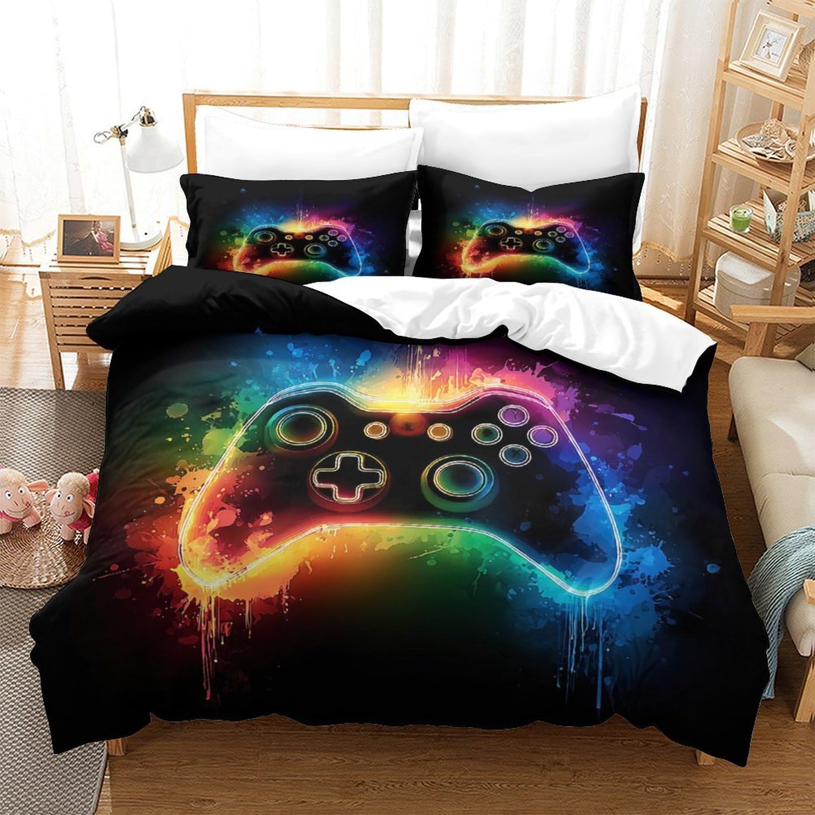 Funda Nórdica Microfibra 3D Impreso Mando Gaming, Decoración Dormitorio Juvenil, Juego de Cama para Adolescentes Adultos, Suave Transpirable Super King（260x220cm）