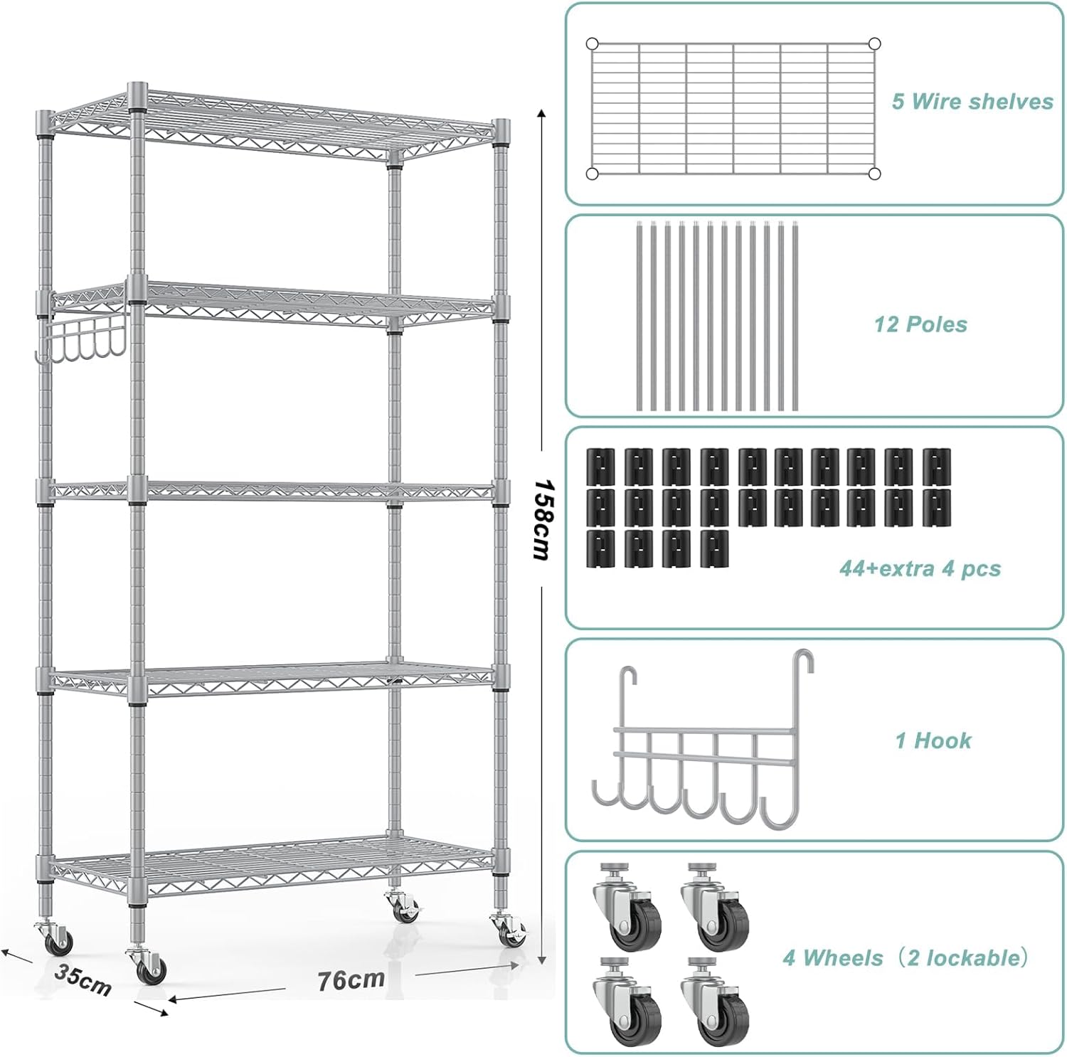 Diagram of Himimi 5-Tier Storage Shelf components