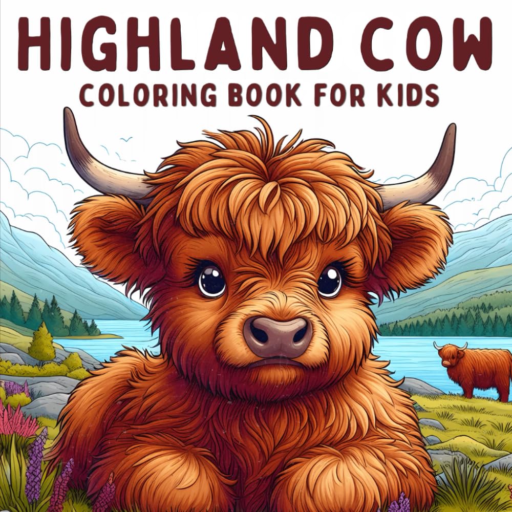 Highland cow coloring book for kids: 40 Cute and Fun Relaxing Activity Pages for Children, Boys and Girls Who Love Scottish Highland Cows