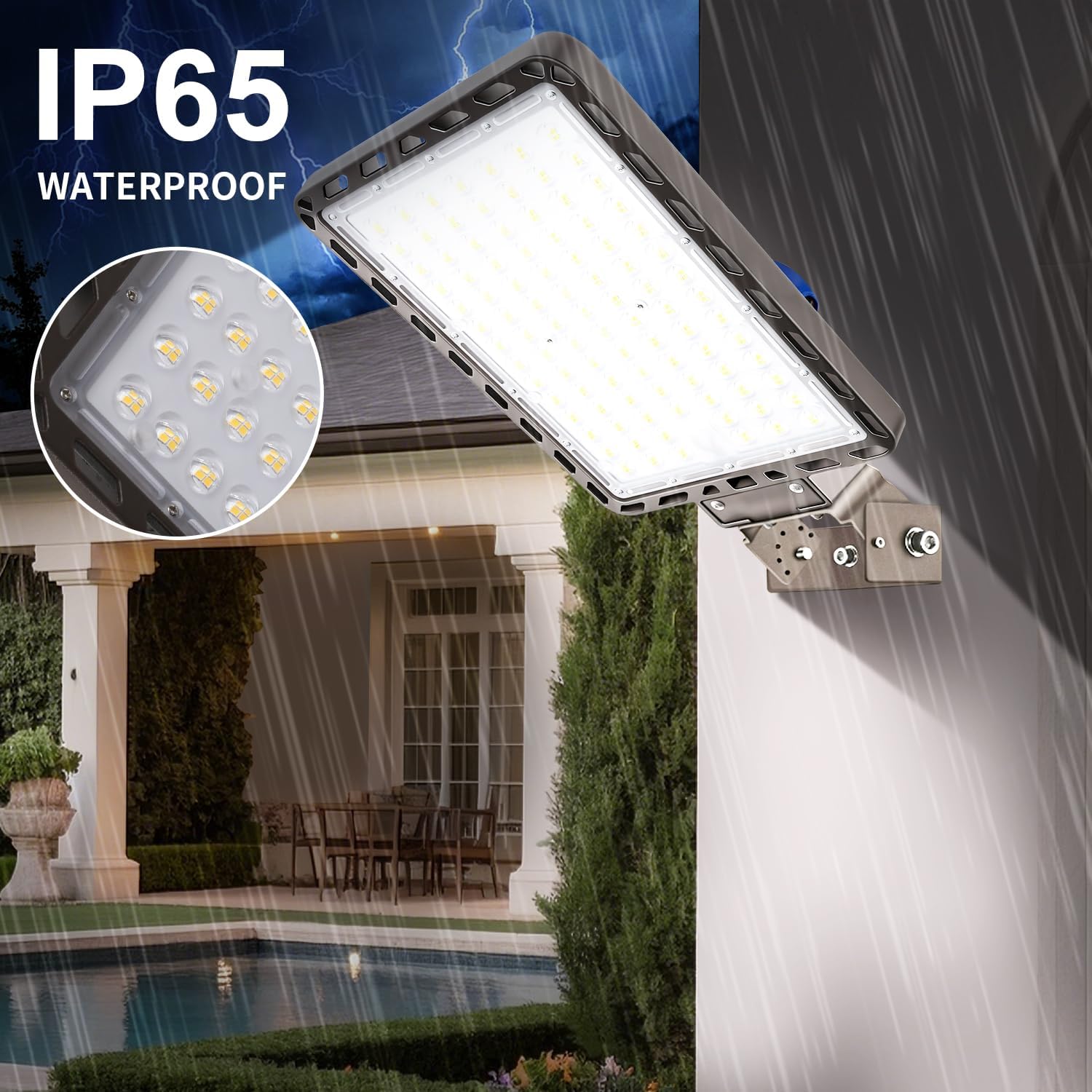 Juyace 240W LED Parking Lot Light with Photocell, 36000LM 5000K, IP65 Dusk to Dawn Outdoor Security Flood Light with Trunnion Bracket, 110-277V Commercial Area Light for Warehouse Street Yard