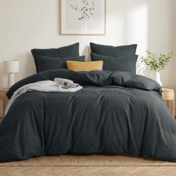 RUIKASI Bed Linen 200 x 220 cm 3 Pieces Gray Duvet Cover Set Anthracite with Pillowcases Bed Linen Set Made of Microfiber with Zip Soft and Non-Iron