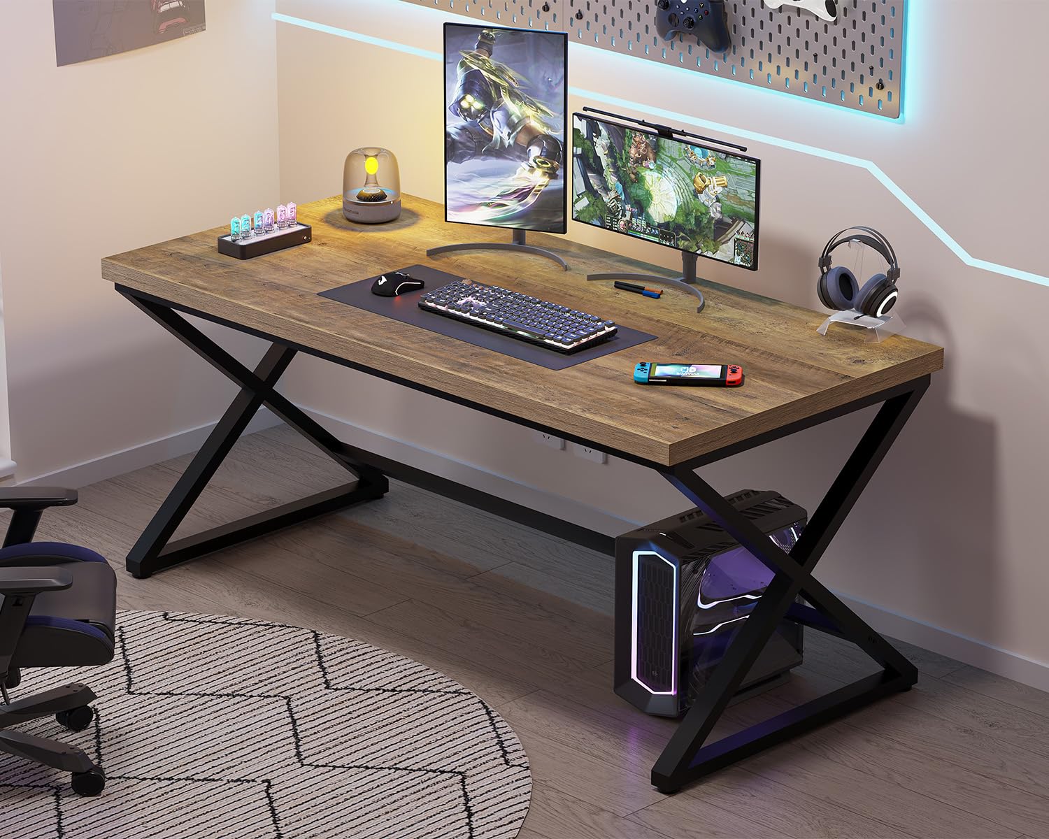 IBF Bureau D'Ordinateur Moderne Industriel Travail 152Cm Chêne Rustique