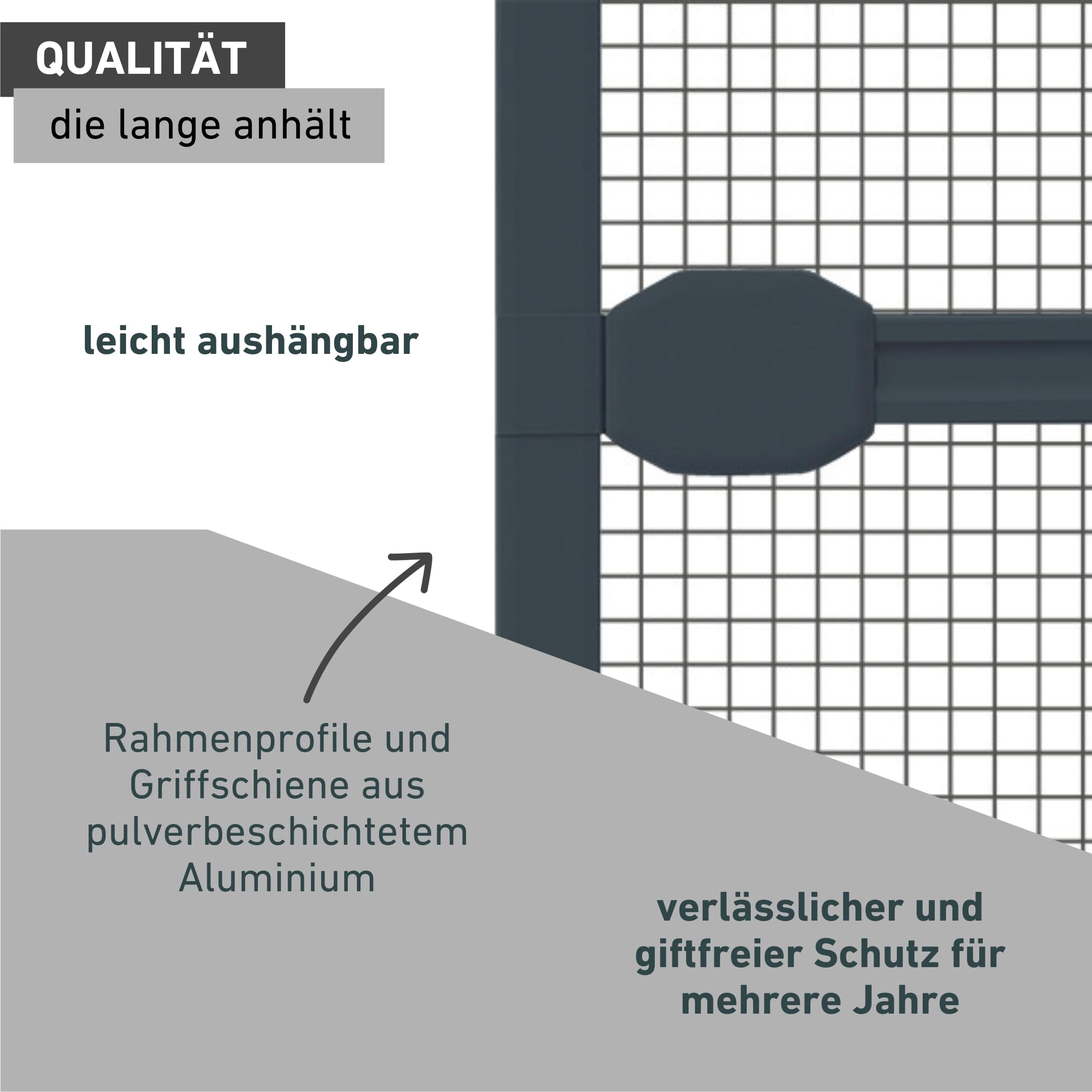 Windhager Insektenschutz Spannrahmen-Tür Plus, Fliegengitter Alurahmen für Türen, individuell kürzbar, 100 x 210 cm, Anthrazit, 04307