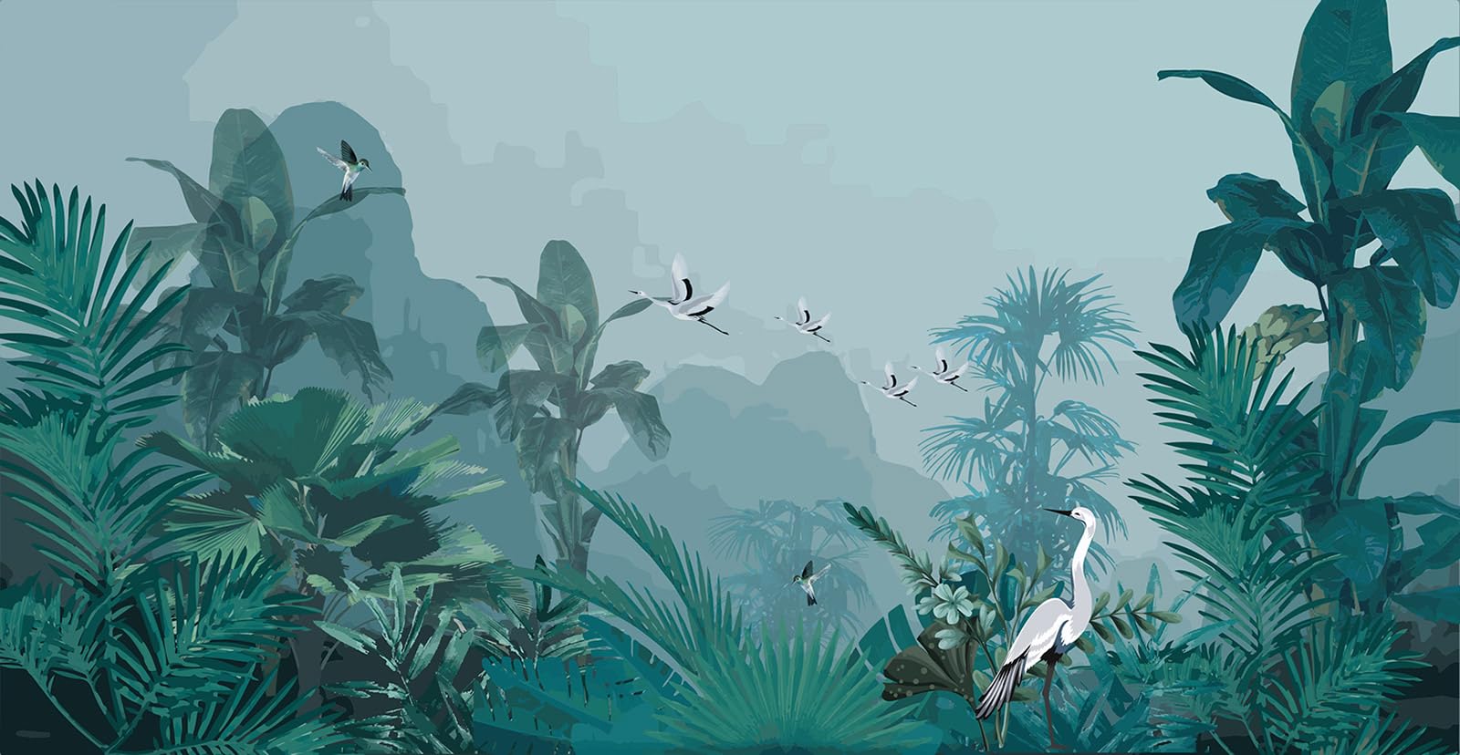 Papier peint panoramique Jardin Oiseaux Lumalea, métamorphosez votre grand mur avec poésie