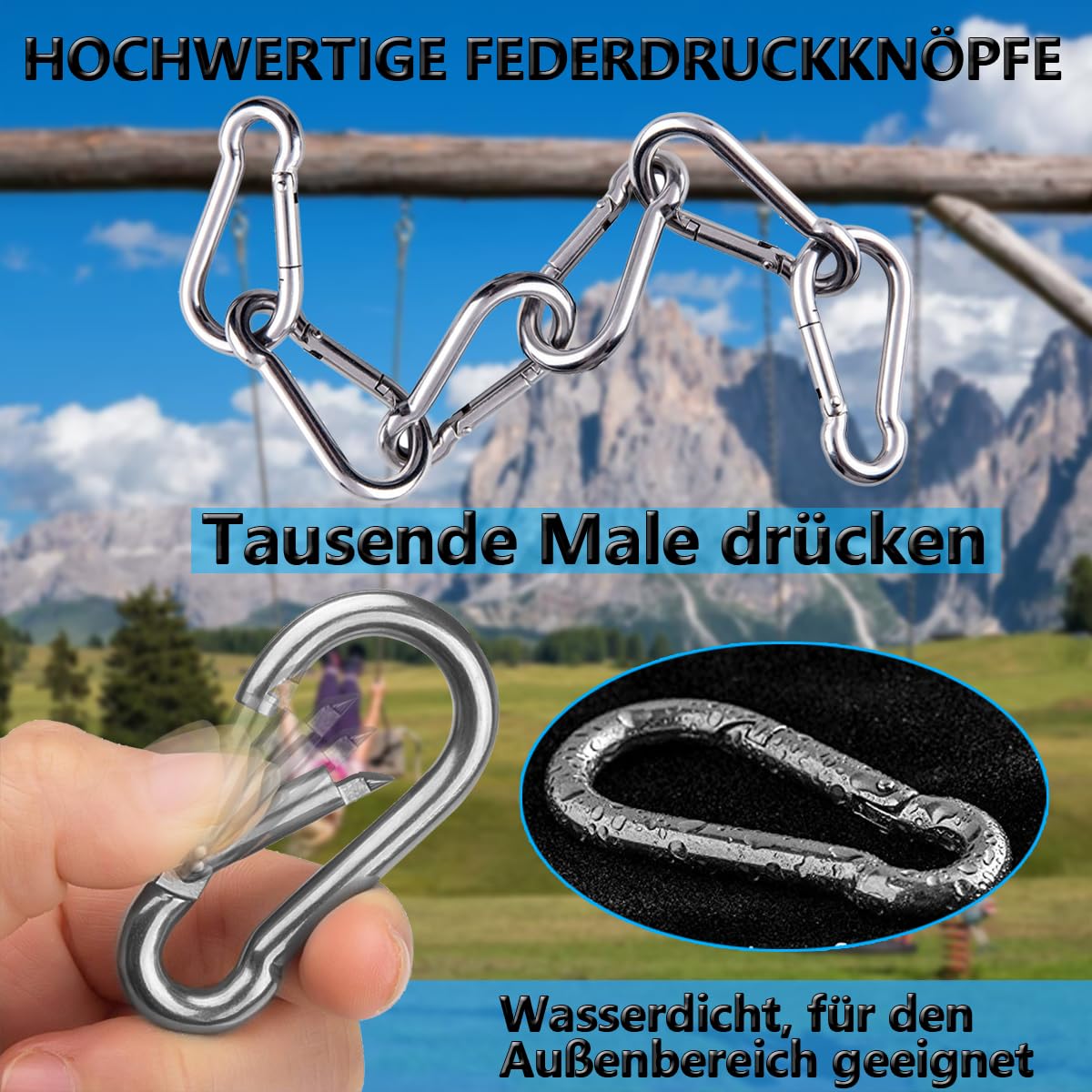 Mosquetón de acero inoxidable 304, mosquetón con resorte, carabinero, clips de muelle, mosquetón de bomberos, hebilla, conector de cuerda para camping, senderismo, ayuda de tracción