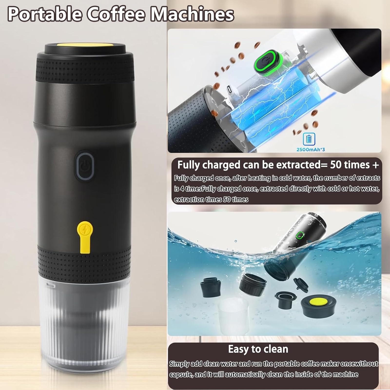 Yolispa Macchina da caffè Espresso elettrica Portatile per Auto Espresso 12 V, Macchina da caffè Portatile, caffettiera da Viaggio per Il Campeggio, 3 in 1 Capsula in Polvere Macchina