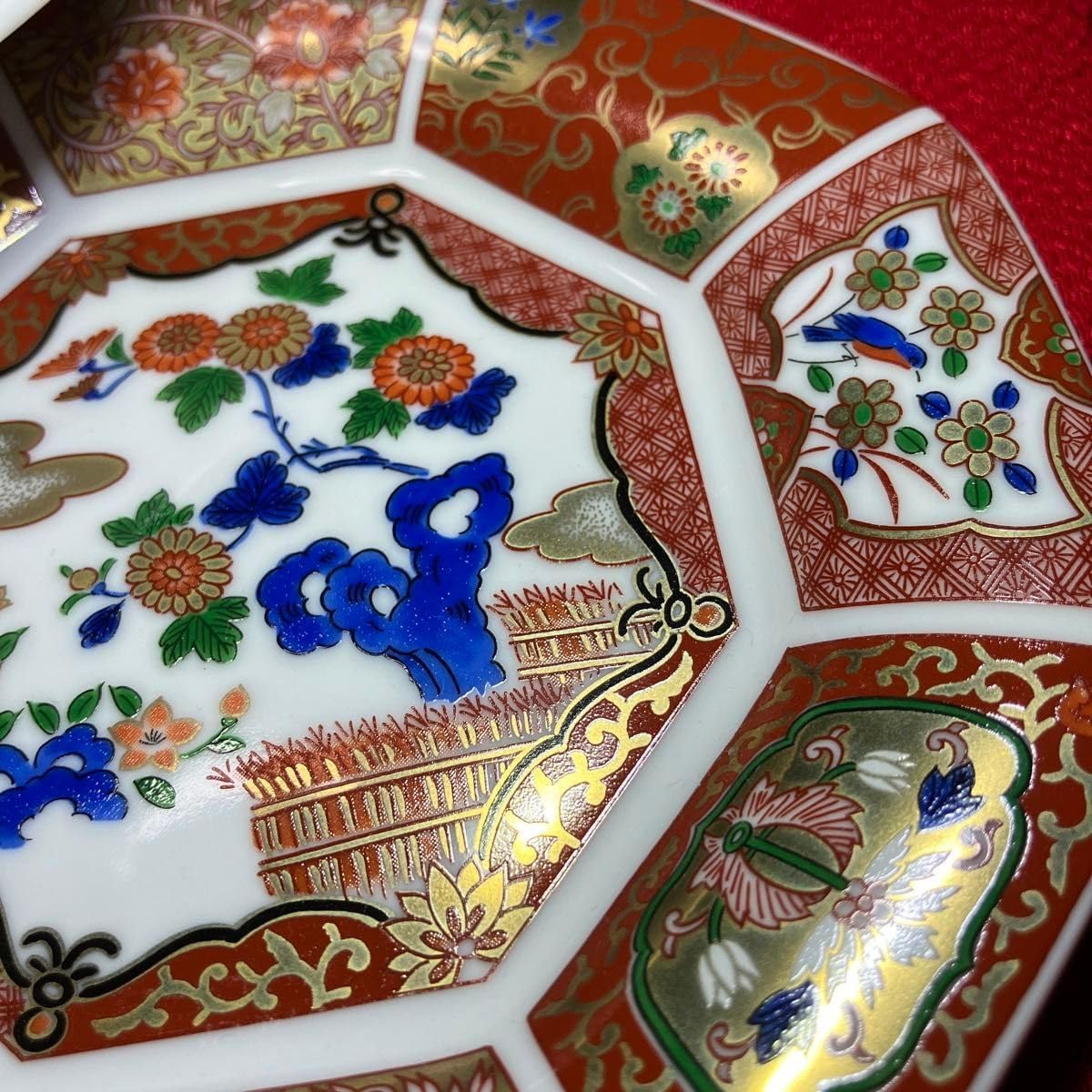 八角皿 伊万里 古代唐獅子 五寸皿 2枚 明治 大正 極上 八角皿 伊万里