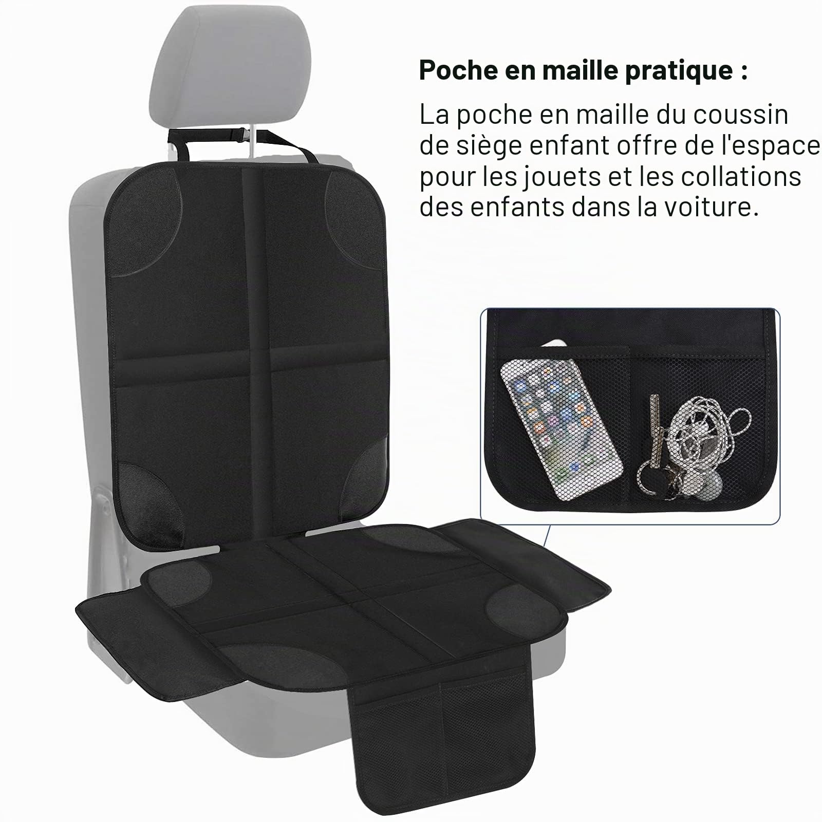 2 Pièce Protection Siege Voiture Enfant et Chien, Housse Antidérapante Universelle avec Poches de Rangement, Protege Siege Auto Facile à Nettoyer, Compatible ISOFIX, Housse Siege Auto Bebe