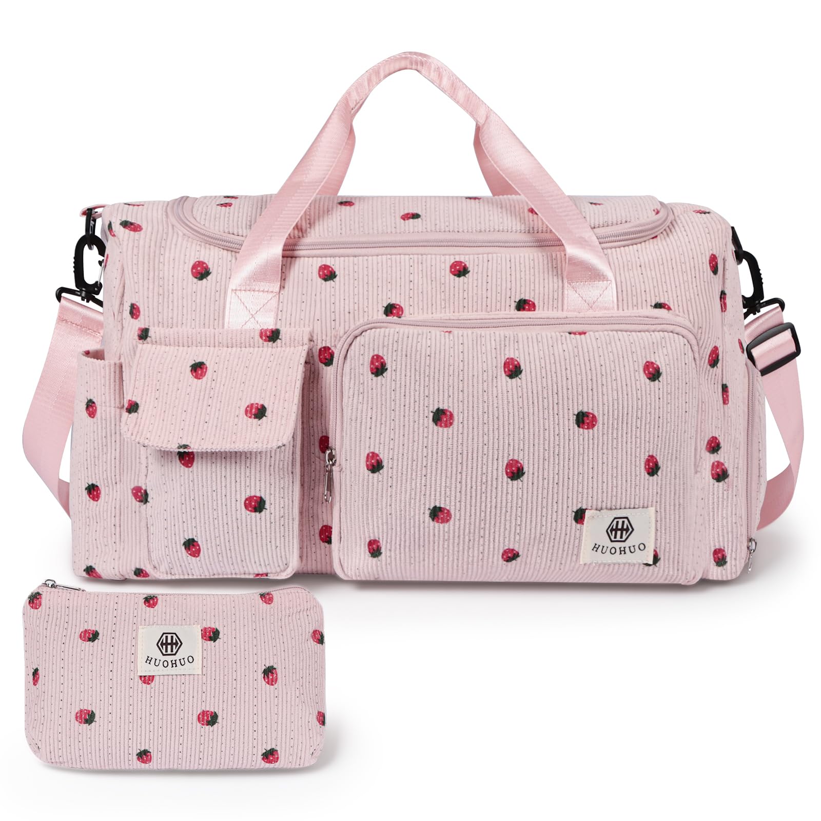Adiwo Large Gym Bag Womens, Sports Bag with Shoes Compartment, Multiple Compartments, Foldable Overnight Weekend with Wet and Dry Separation, Large + Small Holdall for Gym Sports and Travel, Pink