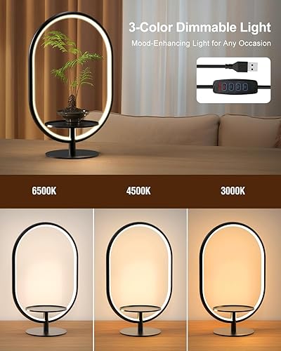 Miniatura 2 de Lámpara de mesa LED moderna con bandeja de almacenamiento, lámpara de noche con 3 temperaturas de color, 10 niveles regulables para